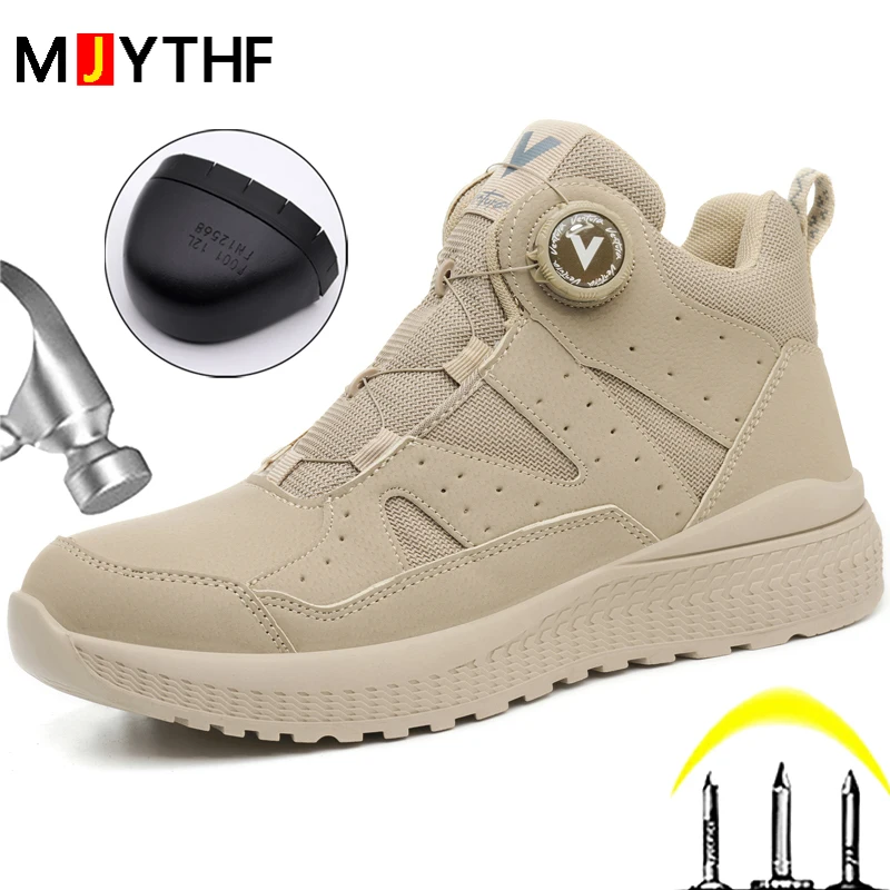 Rotating Button New Work Safety Shoes For Men Anti-Smash Anti Puncture Indestructible Shoes Work Boots Steel Toe Shoes Non-slip