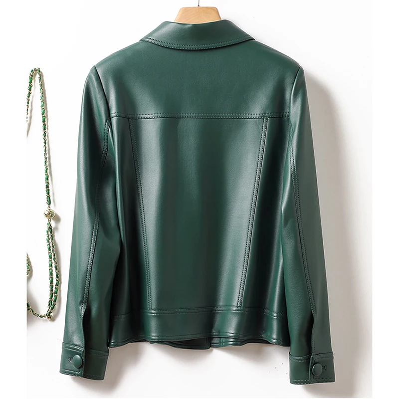 Women's Vintage Faux Leather Jacket Classic Turn-Down Collar Button Pocketed Short Coat Loose Streetwear Outwear for Fall 2026