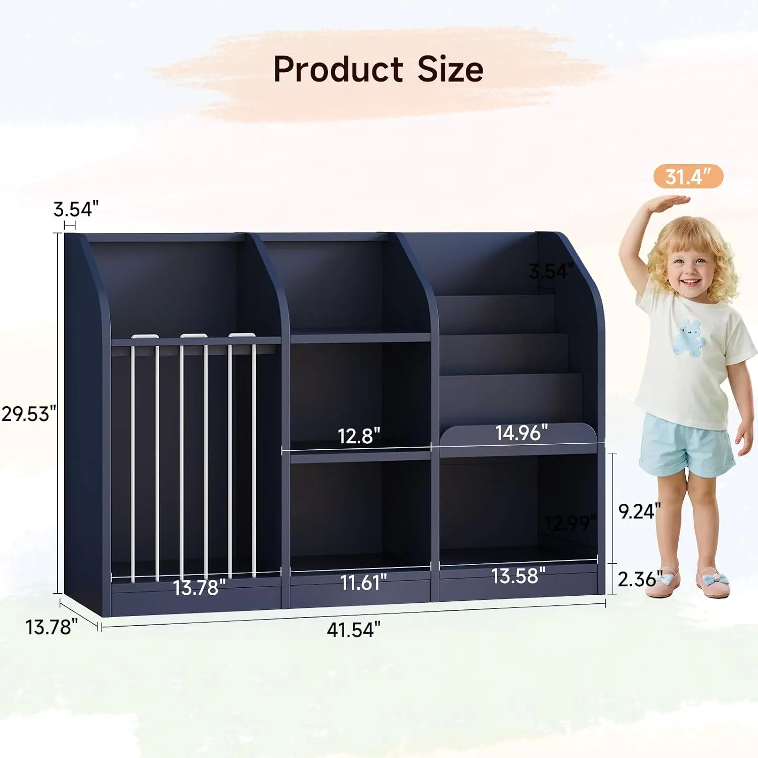 Toy Storage Organizer with Bookshelf & Stuffed Animal Bin, Navy Blue, Customized