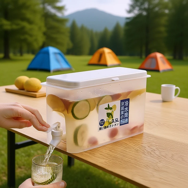 Water Kettle With Faucet Beverage Dispenser Cold Juice Lemonade Bucket Liquid Storage Outdoor Fridge Organizer