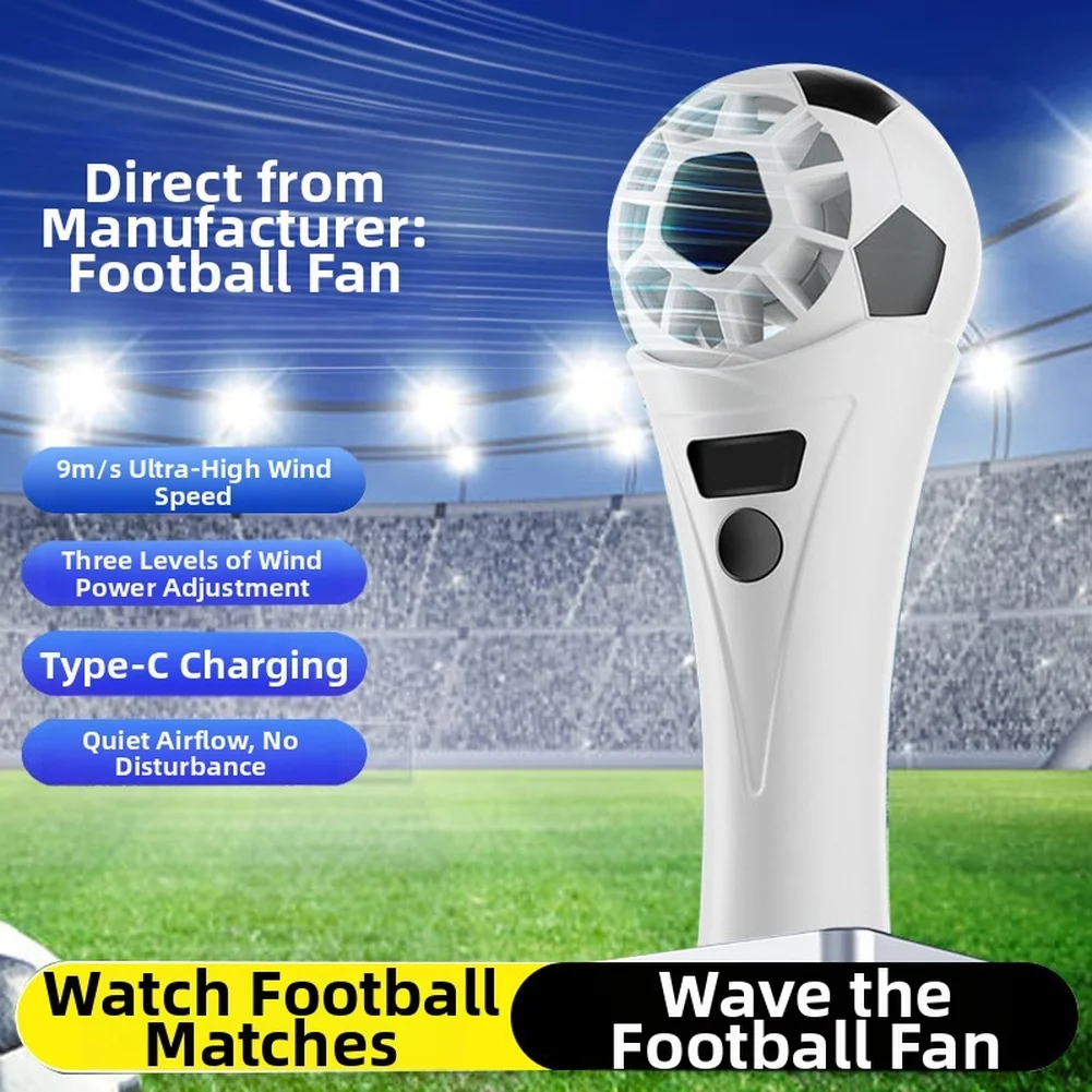 USB Rechargeable Handheld Fan Designed for Football Fans 3 Wind Levels Type C Charging 14.5x5.5x5.5cm Quiet Efficient Cooling