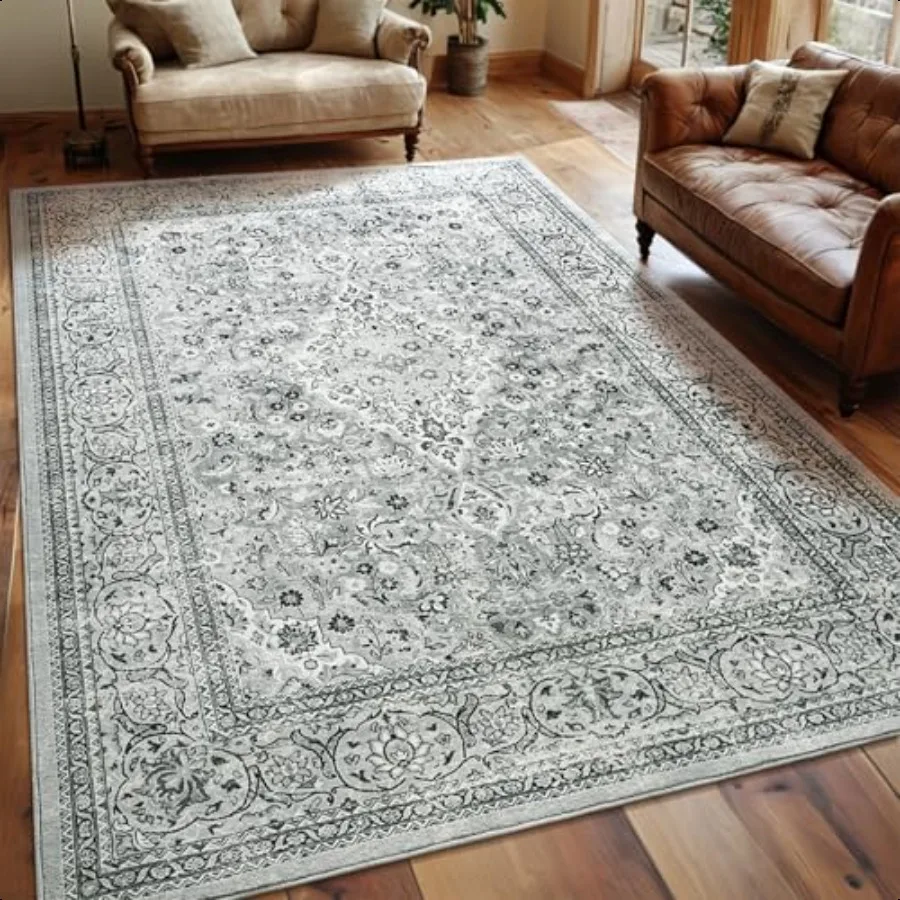 

Washable Rug 4x6 Gray Area Rugs Non Slip Indoor Low Pile Carpet with Rubber Backing for Living Room Kitchen Bathroom Entryway O