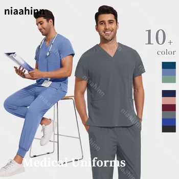 Nurse Accessories Men Scrubs Sets Medical Uniforms Pet Grooming Surgery Overall Suit Dental Clinic Work Clothes Surgical Uniform