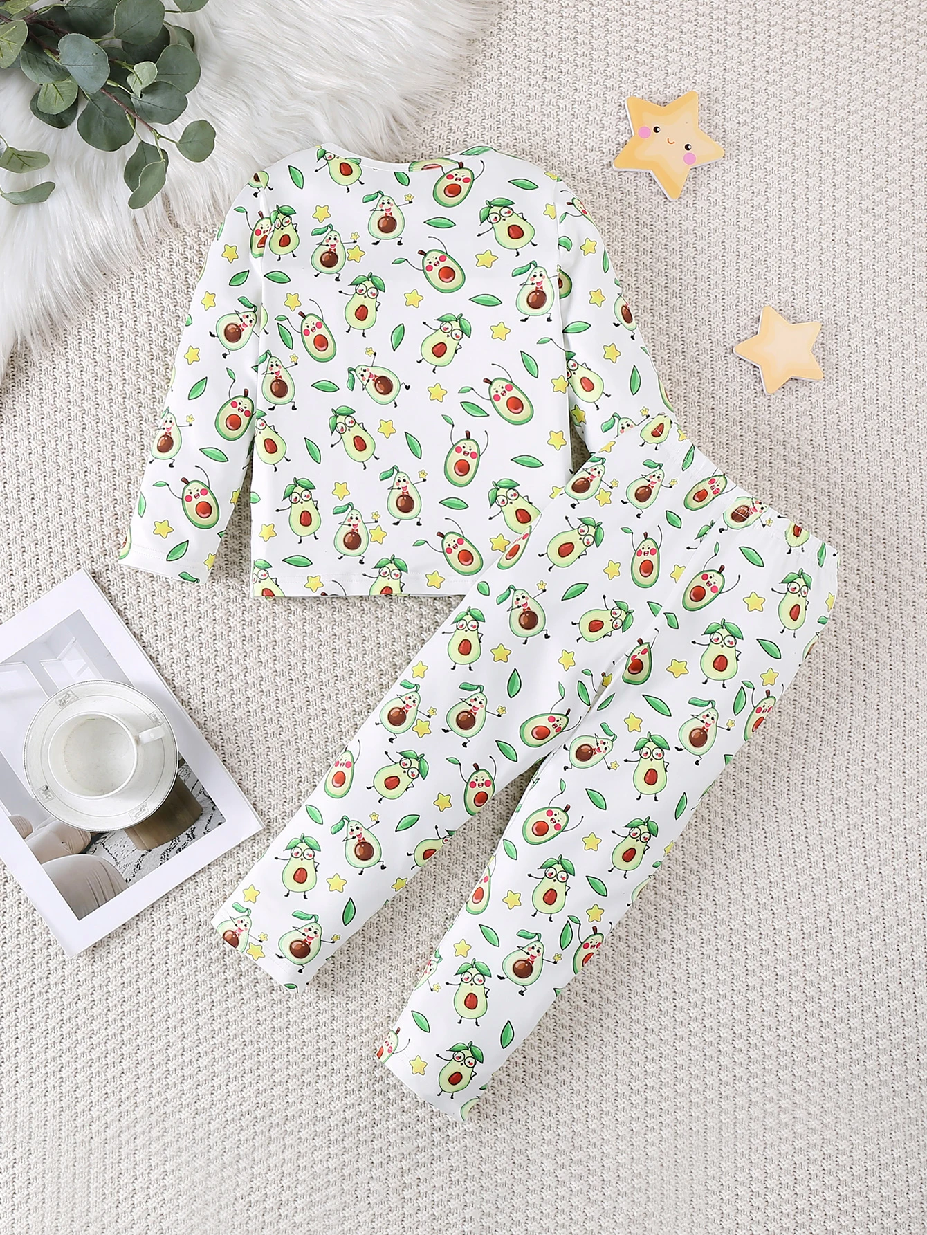 Girls Casual Long Sleeve Printed Set Spring Autumn Avocado Design Comfortable Outfit for Kids