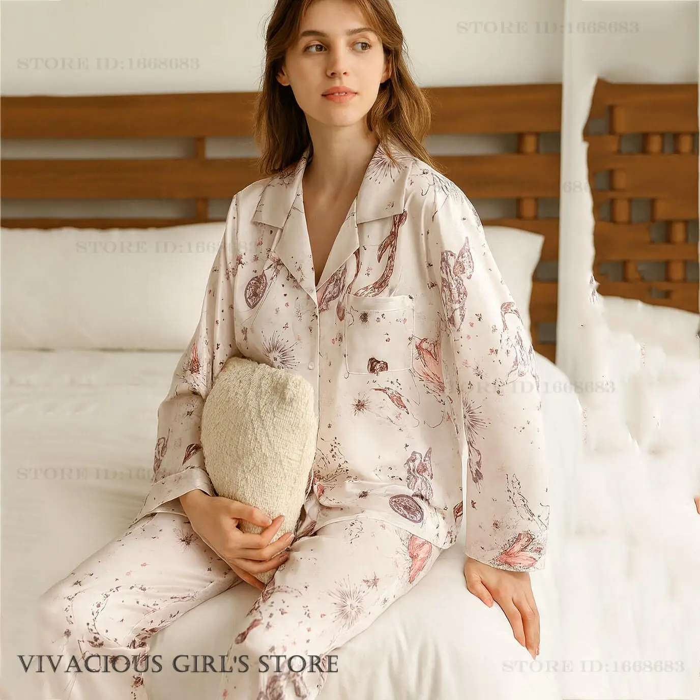 

Пижамный комплект из 2 предметов, сексуальный женский пижамный комплект, нижнее белье, весна-осень, брюки из ледяного шелка, пижамный костюм, одежда для дома, свободная домашняя одежда, одежда для сна