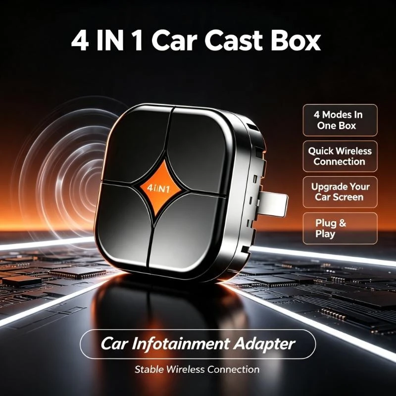 Adaptateur CarPlay sans fil Plug-and-Play pour une diffusion multimode, idéal pour la lecture multimédia en véhicule en famille et la conduite autonome.