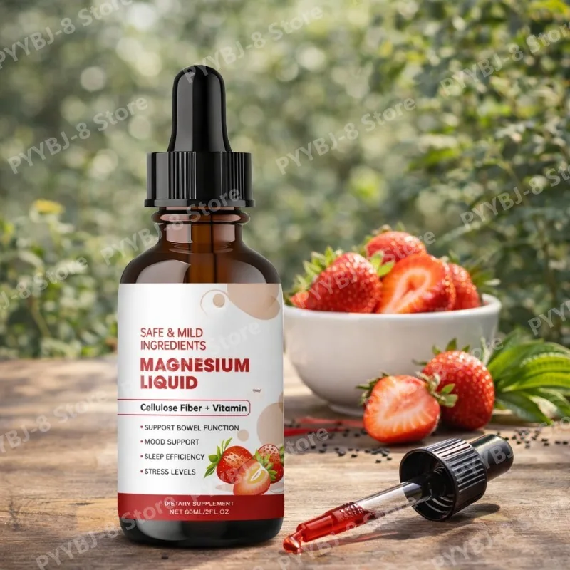 

Magnesium Glycinate Drops Strawberry Flavor Contain Vitamin & Plant Extract Improve Intestinal Function and Reducing Stress 60ml
