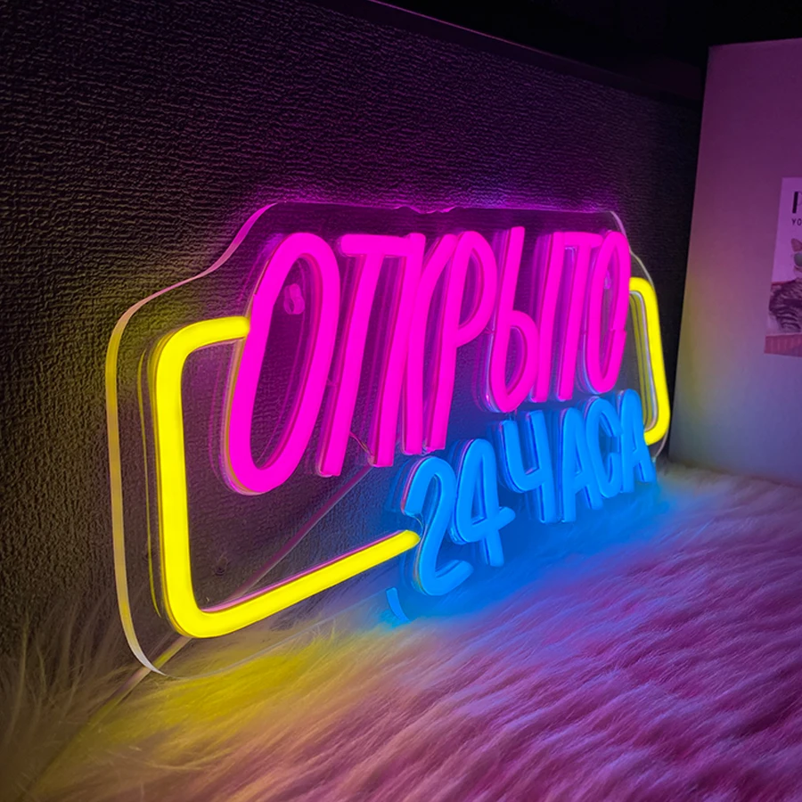 Sinais de néon LED abertos 24 horas, lojas, bares, salões, decoração artística de hotel, então que sua empresa pode ser visto durante o dia ou à noite.