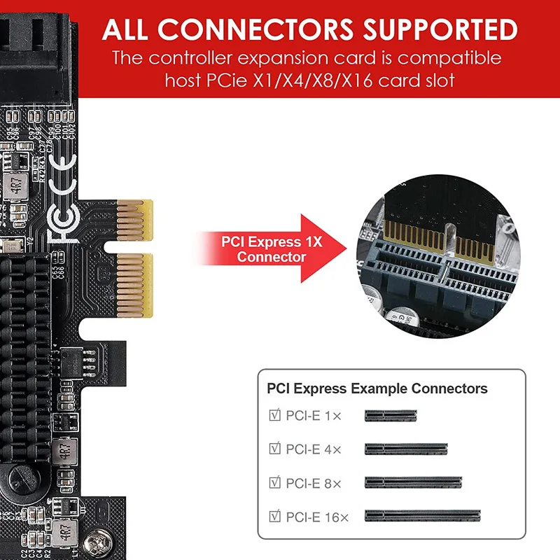 Placa de expansão pcie para sata, multiplicador sata de 8 portas, controlador pci express x1, sata 3 hdd ssd, adaptador pci e sata3 riser para mineração