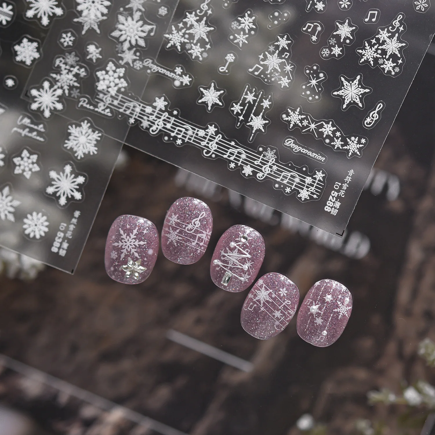 الدانتيل ندفة الثلج الأظافر اكسسوارات ملصقات رقيقة وصعبة مسمار الفن ثلاثية الأبعاد زينة ملصقات لاصقة عيد الميلاد مانيكير الشارات DIY بها بنفسك #3