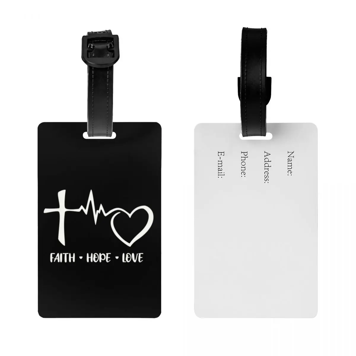 Faith Hope Love Heartbeat Luggage Tag Custom Cross Crucifix Jesus Christ Church God Lord Baggage Tags Privacy Cover ID Label