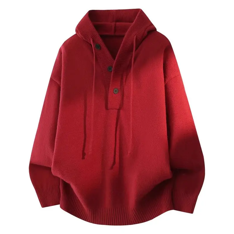 

Американский тяжелый цветной вязаный свитер с капюшоном, мужской повседневный свитер на пуговицах, корейский уличный тренд, осень-зима