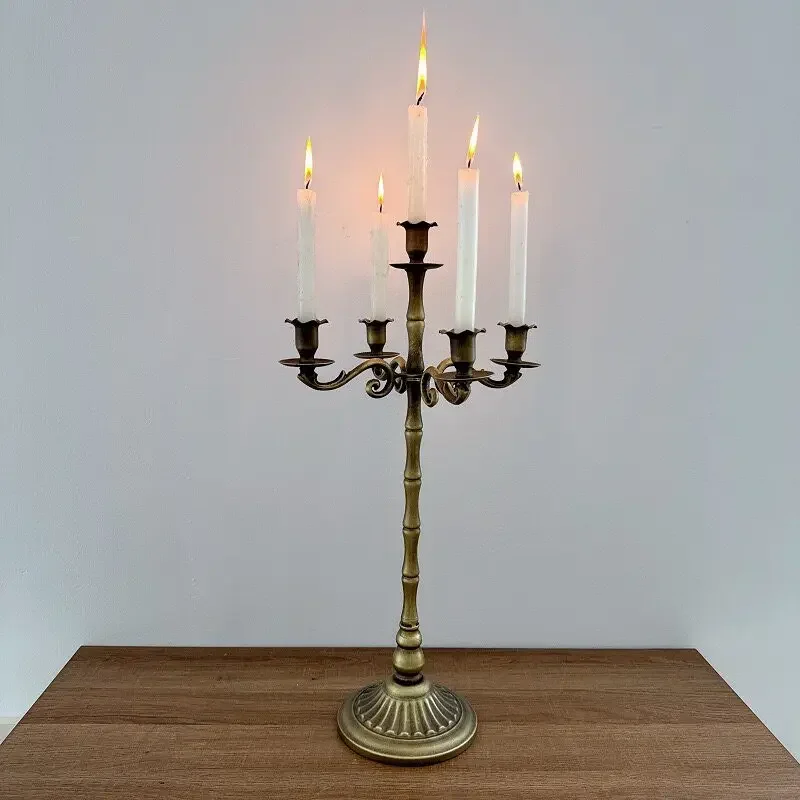 American retro bronze bamboo candle holder wrought iron old branch-shaped multi-headed candle holder home decoration ornament