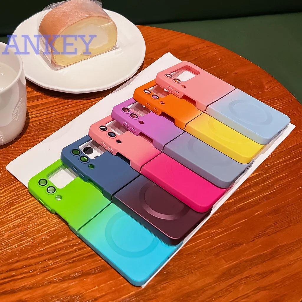 for Samsung Galaxy Z Flip4 Flip3 Phone Case ZFlip4 Folding Gradient Liquid Magnetic Flip3 Protective Sleeve Soft