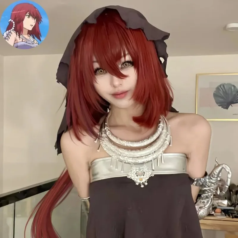 環都洛蘭コス偽毛女性用ビッグレッドプリンセスカットジヘア狐妖小媒人ロングストレートヘアフルヘッドギア