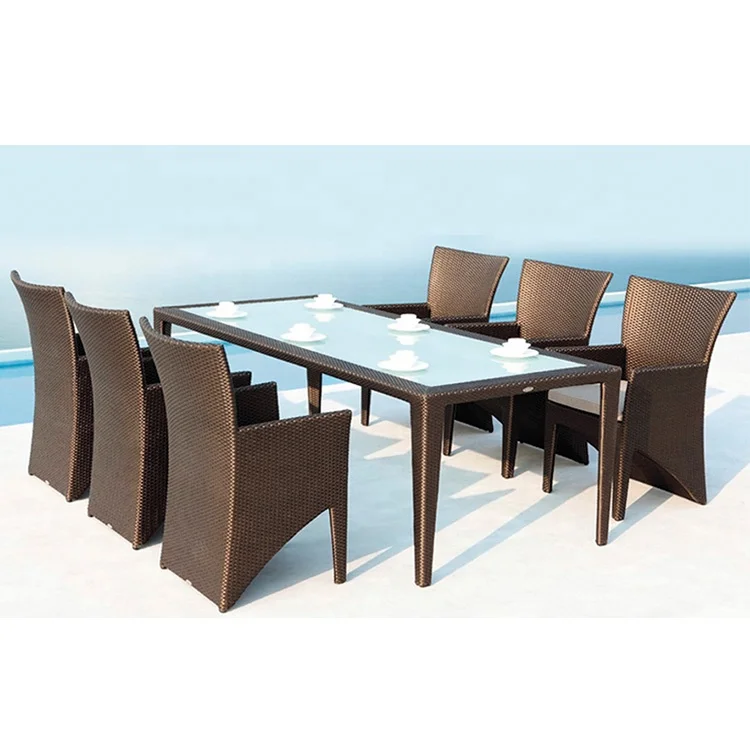 Custom New Style Outdoor Patio Furniture Woven Synthetic Rattan Wicker Dining Coffee Table Chair Garden Furniture Sets
