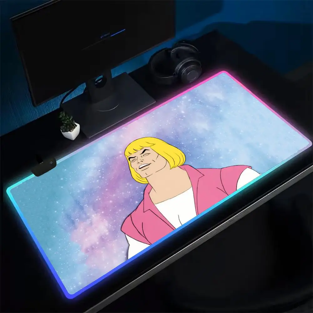 

Коврик для мыши HE-MAN, игровой коврик для мыши в стиле аниме, светодиодные настольные коврики с подсветкой, резиновые настольные коврики XXL RGB