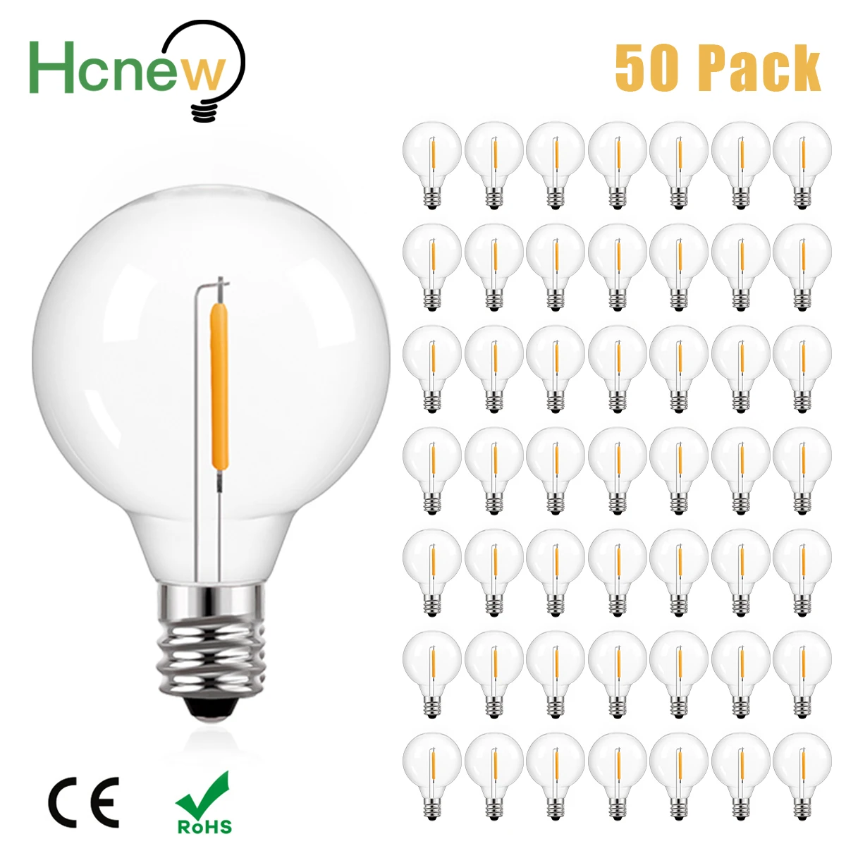 

50pcs G40 Shatterproof Led bulb Light 220V 110V E12 Filament Lamp Plastics For String Light Christmas Decorative Garland Lights