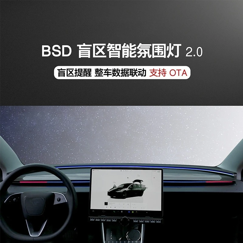 For Tesla Model 3/Y/Renewed Y/3 Blind Spot Monitoring Ambient Light BSD Parallel Line Assisted Smart RGB