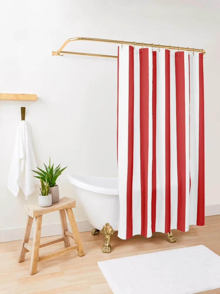 Basic Vertical Stripes - Red & White Shower Curtain Bathroom Showers Bathtub Curtain