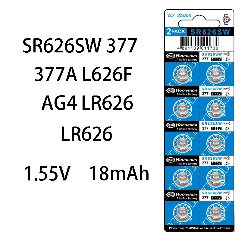 1Card AG4 LR66 377 1.55V Button Batteries For Watch Toys Remote 377A 376 SR626 196 SR626SW CX66 L626 Cell Coin Alkaline Battery