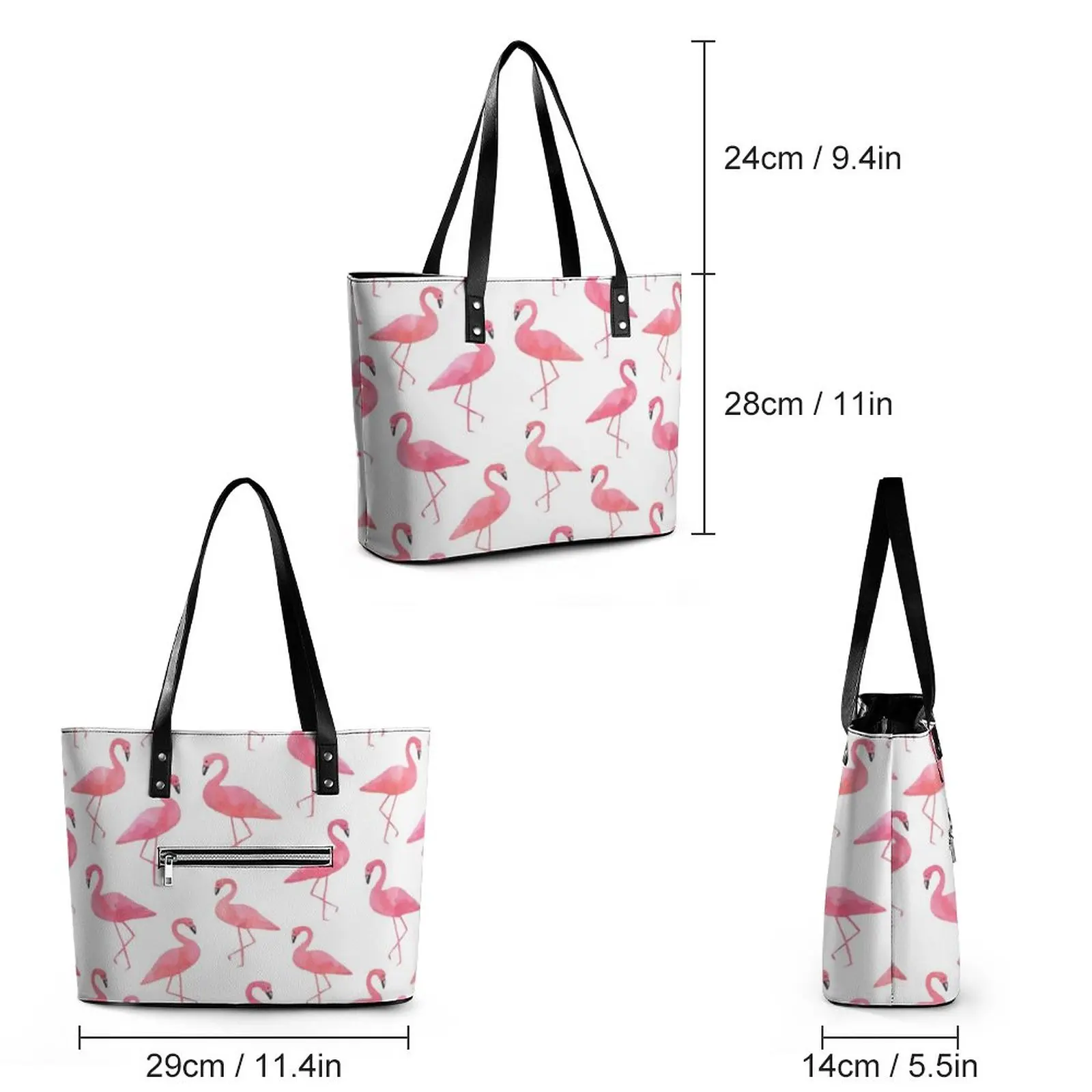 Flamingos Handbags Pink Retro Vintage Animal PU Leather Shoulder Bag Business Designer Tote Bag Top-Handle Streetwear Hand Bags