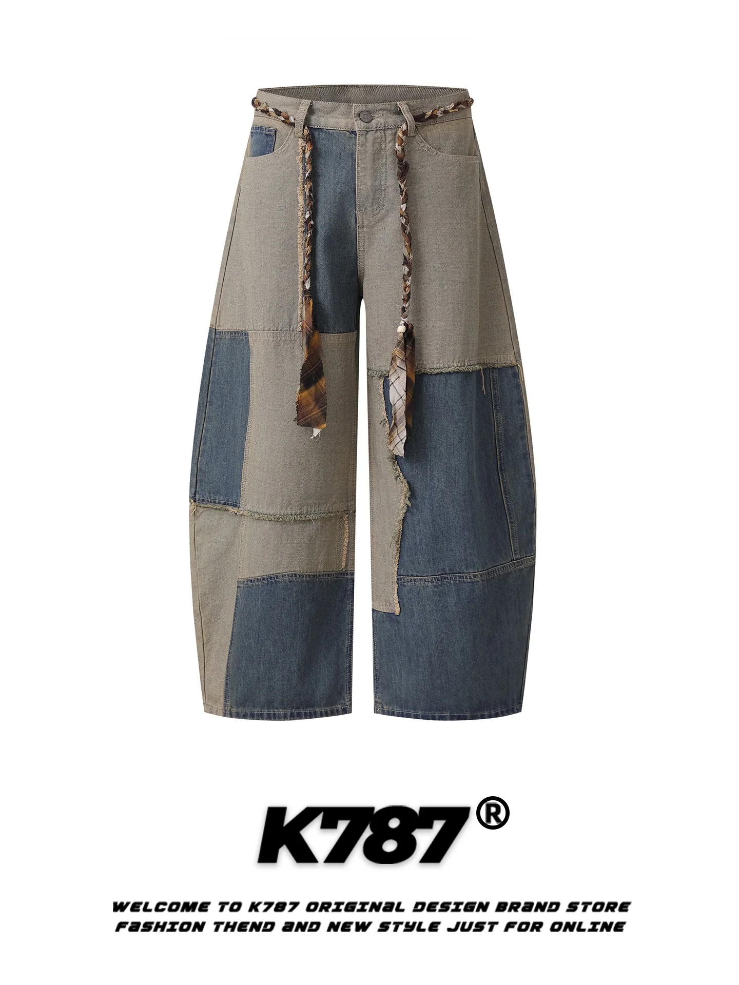 

K787 American Sle Casual Pants High Waist Wide Leg Loose Fit Trousers for Men And Women with Color Blo And Old World Knife
