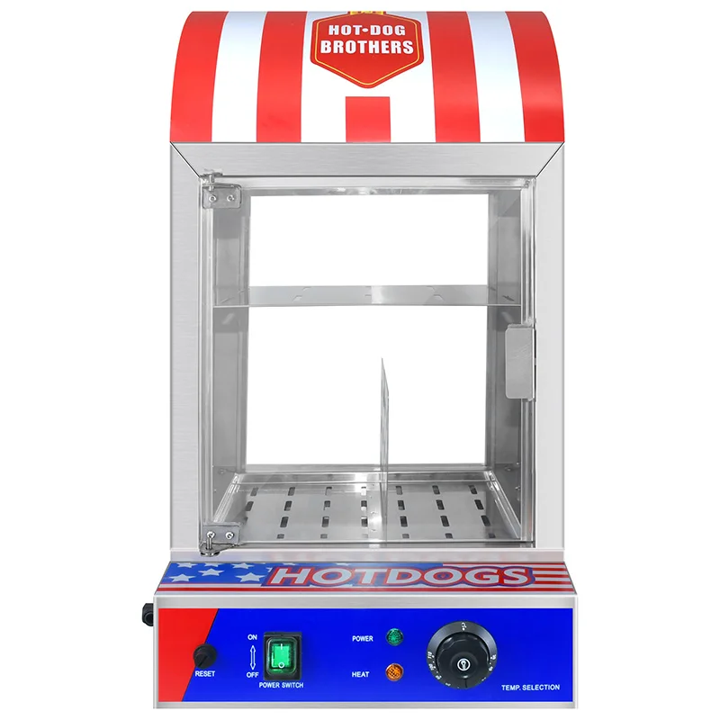 1,5 kW Commerciële roestvrijstalen paragon Hotdog-stoommachine met temperatuurregeling Warming Cabinet