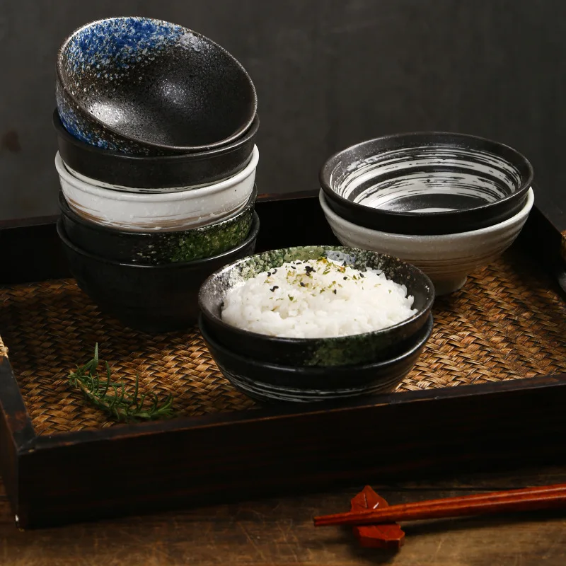 Japanese Style Ceramic Bowls 4-5 Inch Rice Bowls Creative Underglaze Color Ceramic Tableware Home Restaurant Small Soup Bowls