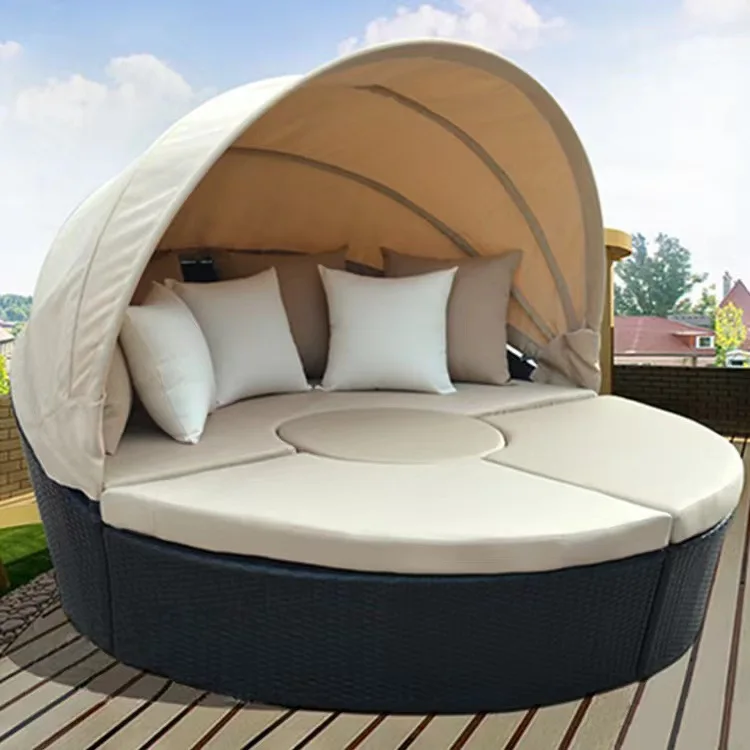 

Outdoor rattan big round bed leisure garden courtyard swimming pool beach bed hotel rattan chair bed sofa combination