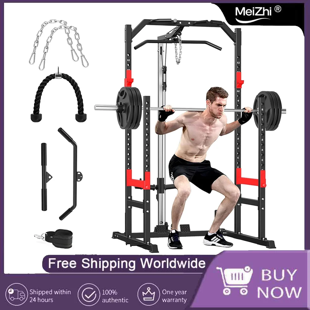 

Multi - Function Power Rack with Pulley System - Home Gym, Bench Press, Squat, LAT Pull - Down