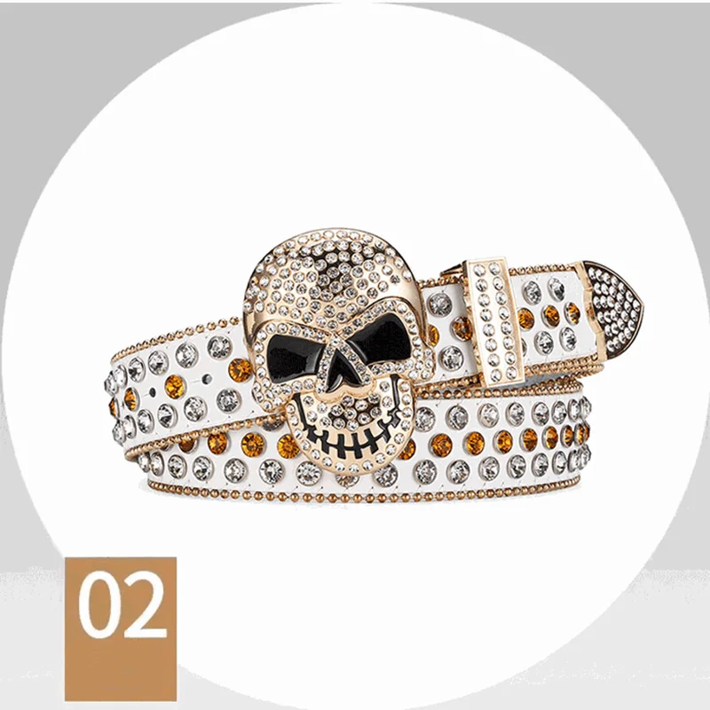 Cinturón de diamantes de imitación con hebilla de calavera de Halloween para hombre y mujer, estilo Punk Hip-Hop, moda de personalidad, combina con