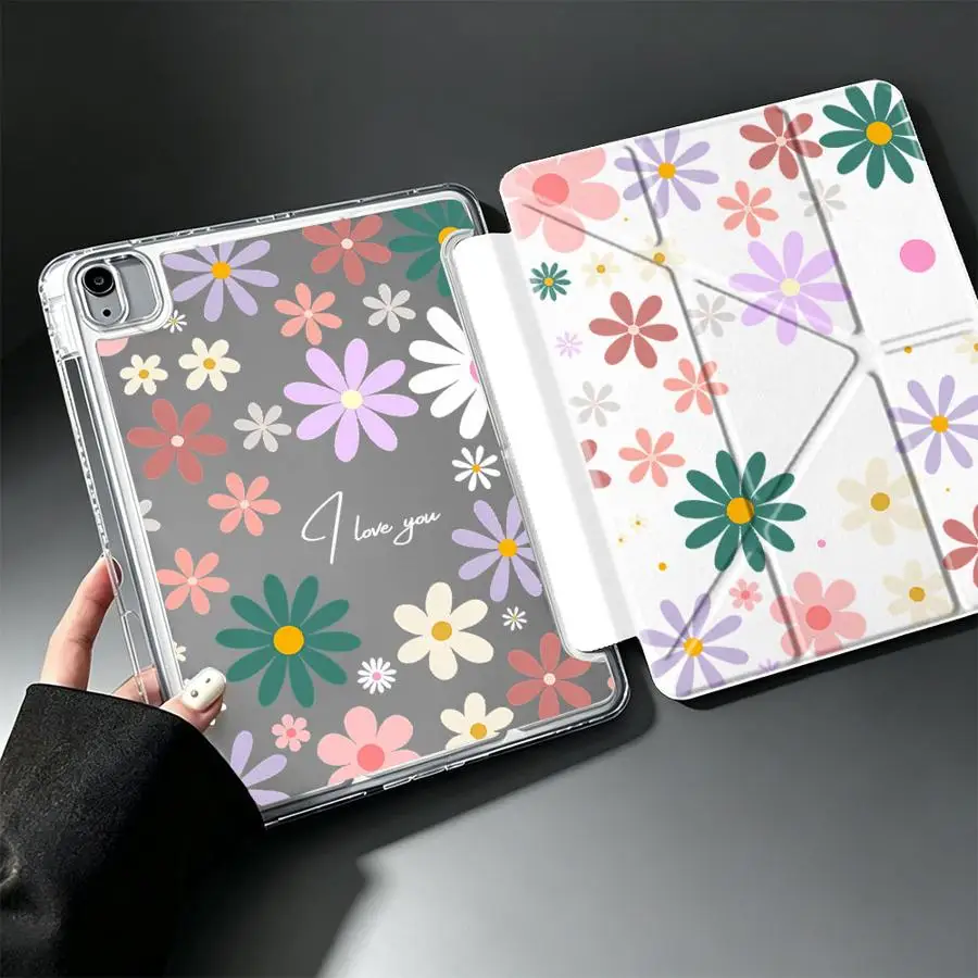 Colorful Daisy Print Tablet Case For Samsung Galaxy Tab S8 A9 Plus S10 Lite S9 Plus S7 FE A8 A11 With Pen Slot Cover