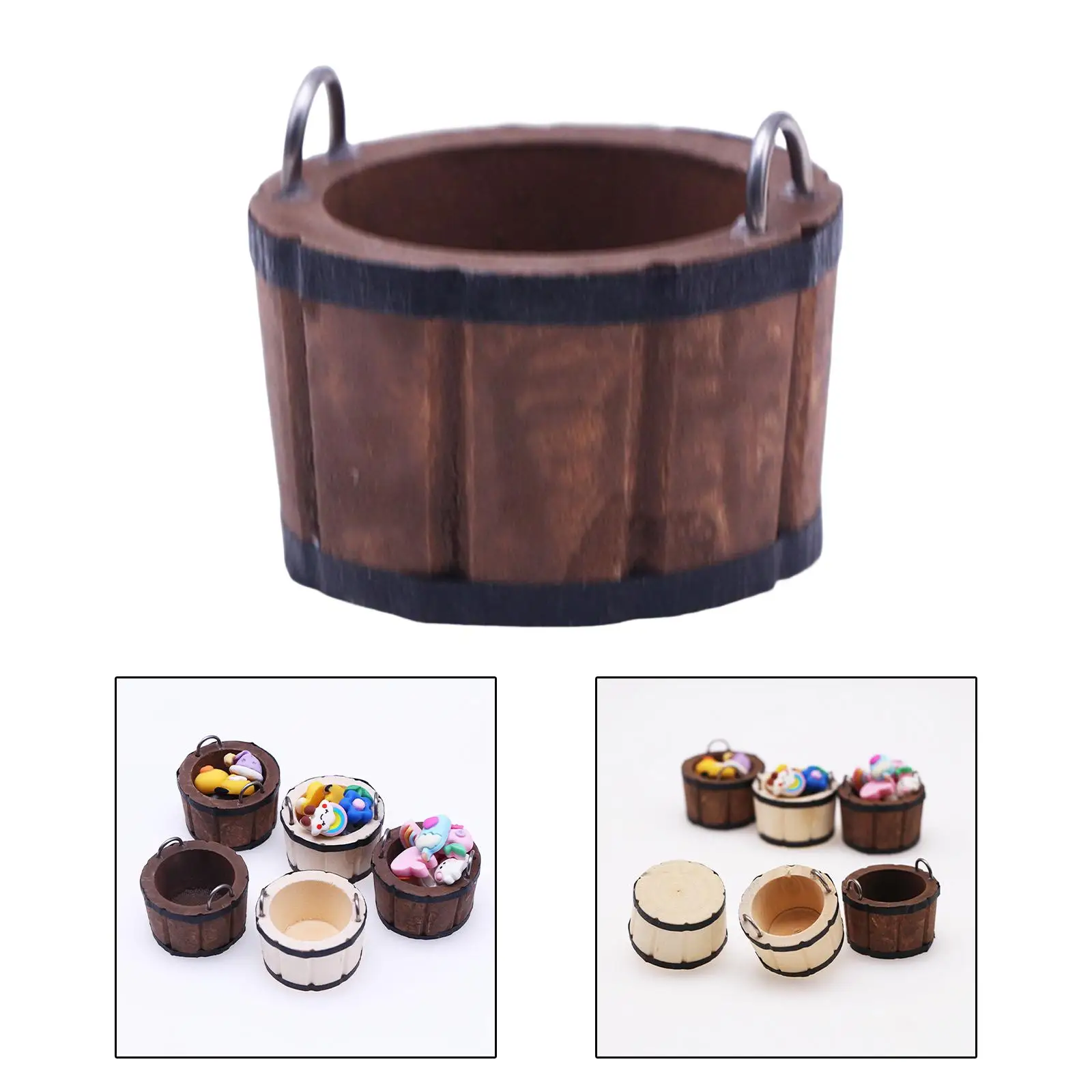 Miniature Wooden Pail for Dollhouse Kitchen Display in Shade