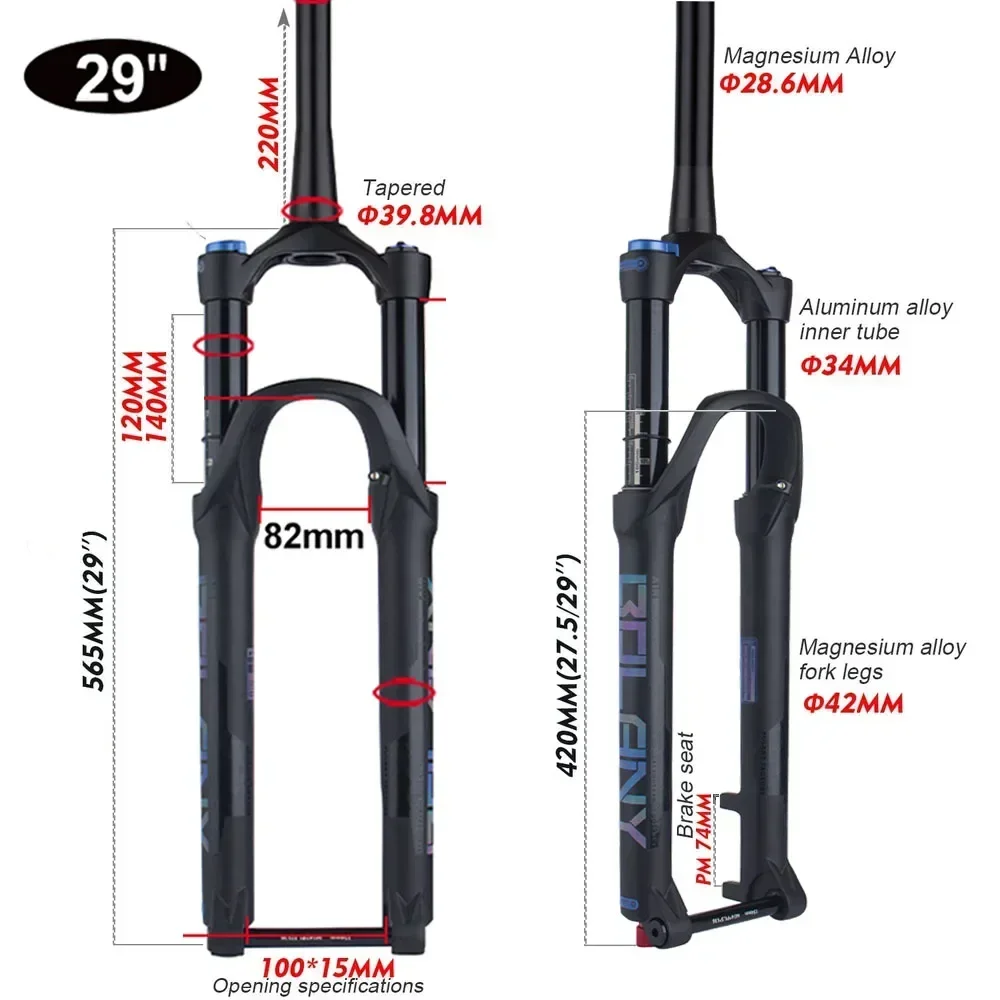 Bolany boost fork 29 inch Thru Axle 100mm 110mm air suspension 29 mtb Tapered tube Rebound Adjustment 140mm Travel bicycle Forks