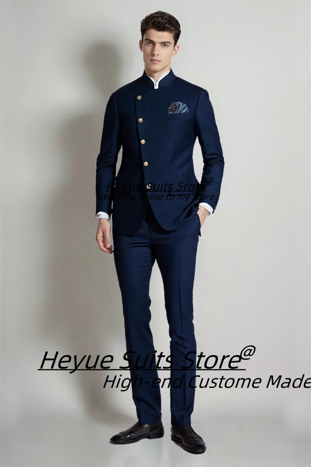 

Formal Navy Blue Handsome Men Suits Slim Fit Custome Made Groom Prom Party Tuxedos 2 Pieces Sets Luxuly Male Blazers Ropa Hombre