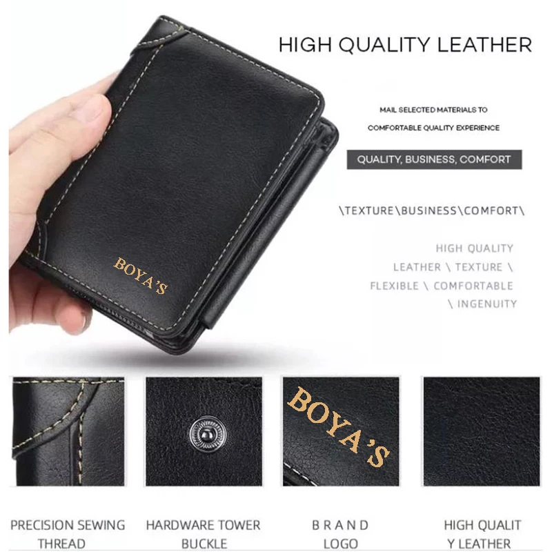 Men Large Capacity Trifold Wallets High Quality Luxury Designer PU Leather Zipper Card Holder Purse with Coin Pocket Wallets