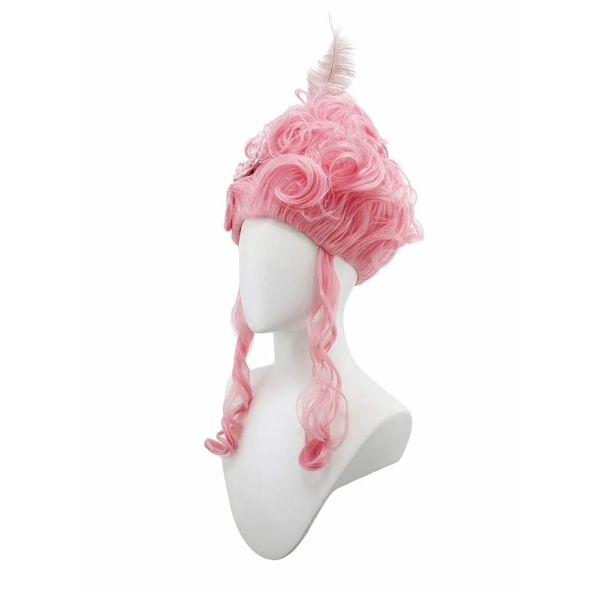 Rosa Flauschige Hochwertige Synthetische High-Top-Perücke | Königinnenfrisur mit Federblumen | Perücke für Queen Cosplay – Detail 6