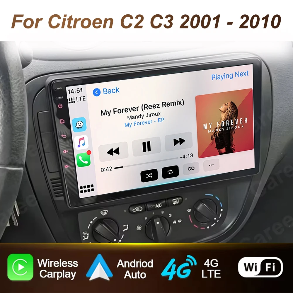 Car Radio Android 15 Auto For Citroen C2 C3 2001 2003 - 2010 Carplay GPS Navigation Multimedia Player 2din DVD Video Head Unit