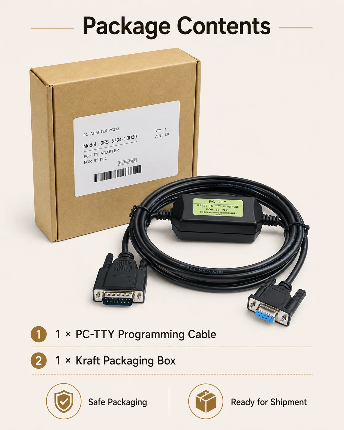 RS232 to TTY Adapter Cable for Siemens S5 Series PLC PC-TTY 5V OD5.0 Industrial Programming Upload Download Data Line