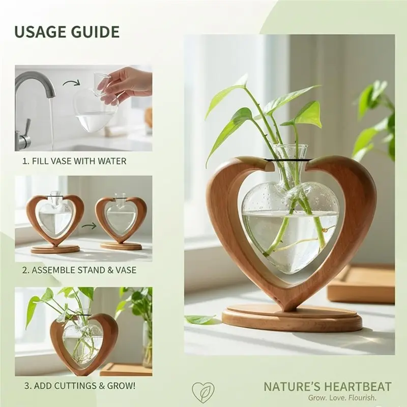 A02F-For Cuttings Rooting Vase Solid Wooden Stand Plant Propagation Station, Plant Lovers Mom Wife Gift Home Christmas Decor