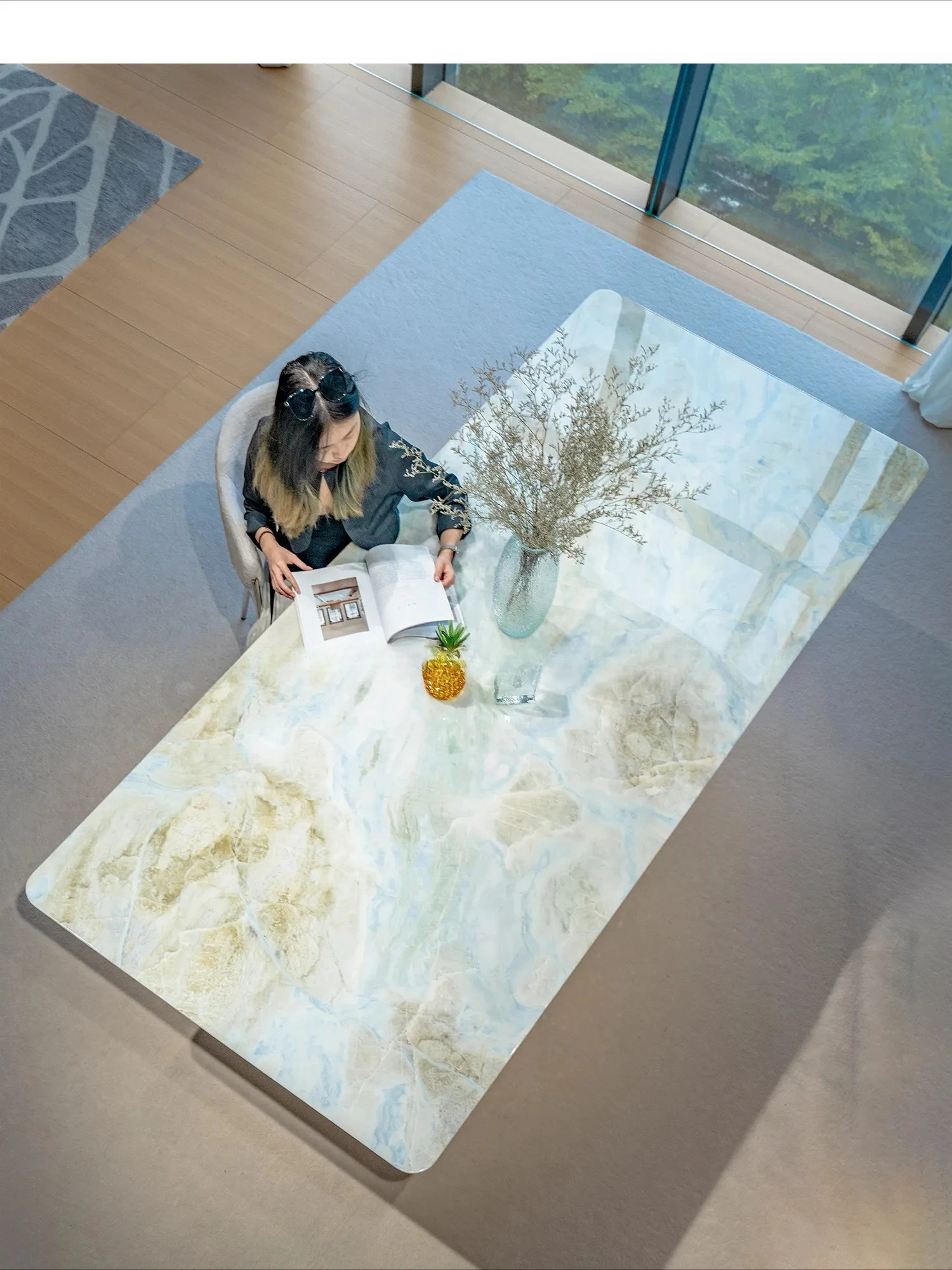 Natural Maldives Blue Table Villa Large Flat Floor High-end Restaurant Long Table Marble