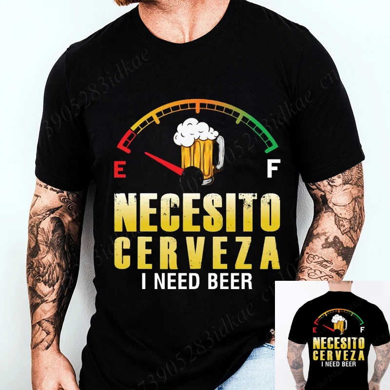 Fashion Casual T-shirt NECESITO CERVEZA Print Men Tshirts Trendy Tee Top Clothes for Summer Drinking Beer T Shirt Fashion Tops