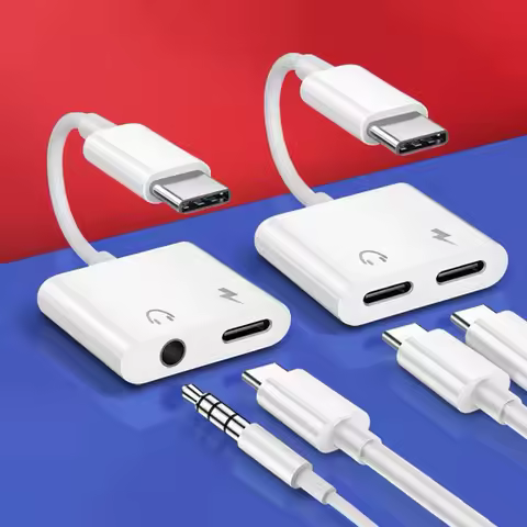 Type C 2 In 1 Audio and Charge Adapter For Samsung Galaxy S24 S23 S22 S21 S20 Plus Note 20 Ultra Double USB C Converter Gender