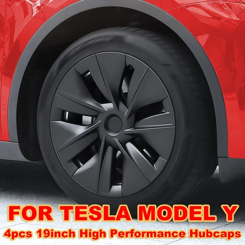 4pcs Model Y 19 Inch Wheel Caps for Tesla Model Y Original Replacement Hub Cap Full Cover High Performance EV Car Blade Hubcap