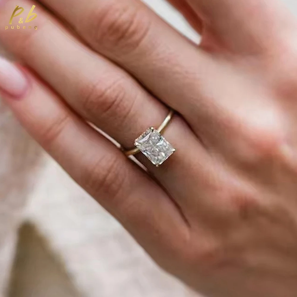 

PuBang 3EX VVS1 D Color Real Moissanite Engagement Rings 3.5Carat Crushed Ice Radiant Cut 14k Yellow Gold Fine Jewelry For Women