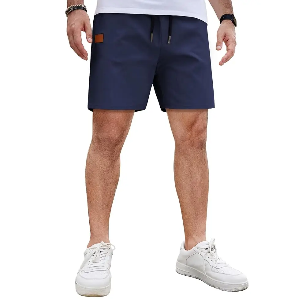 

Мужские повседневные хлопковые шорты для лета и пляжа, 5-дюймовые, легкие, с эластичным поясом на шнурке, шорты-чинос для гольфа
