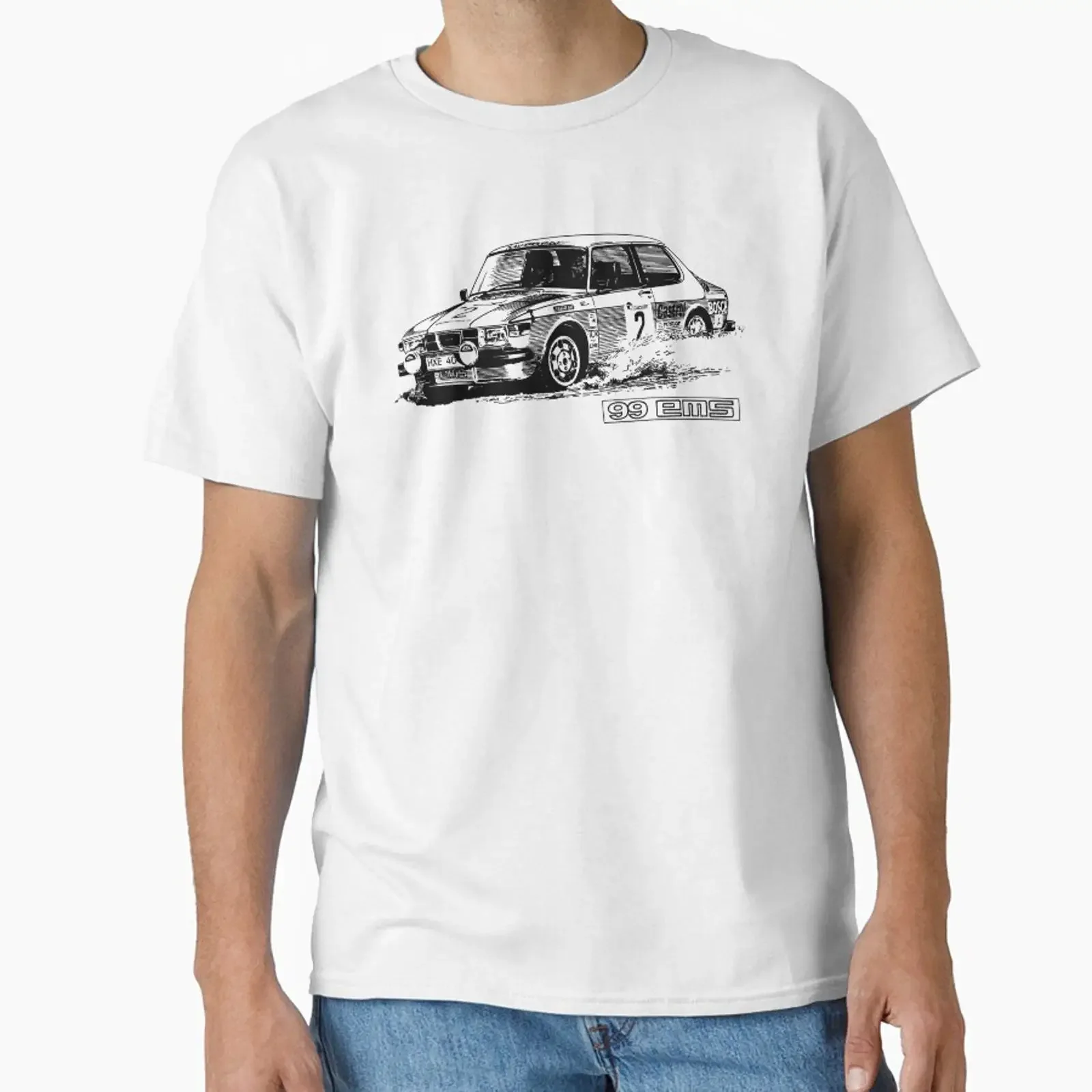 Saab 99 EMS Rally Car Classic T-Shirt im Vintage-Stil, gewaschen, Streetwear, vielseitig, Unisex, atmungsaktiv, dehnbares Oberteil für den Alltag