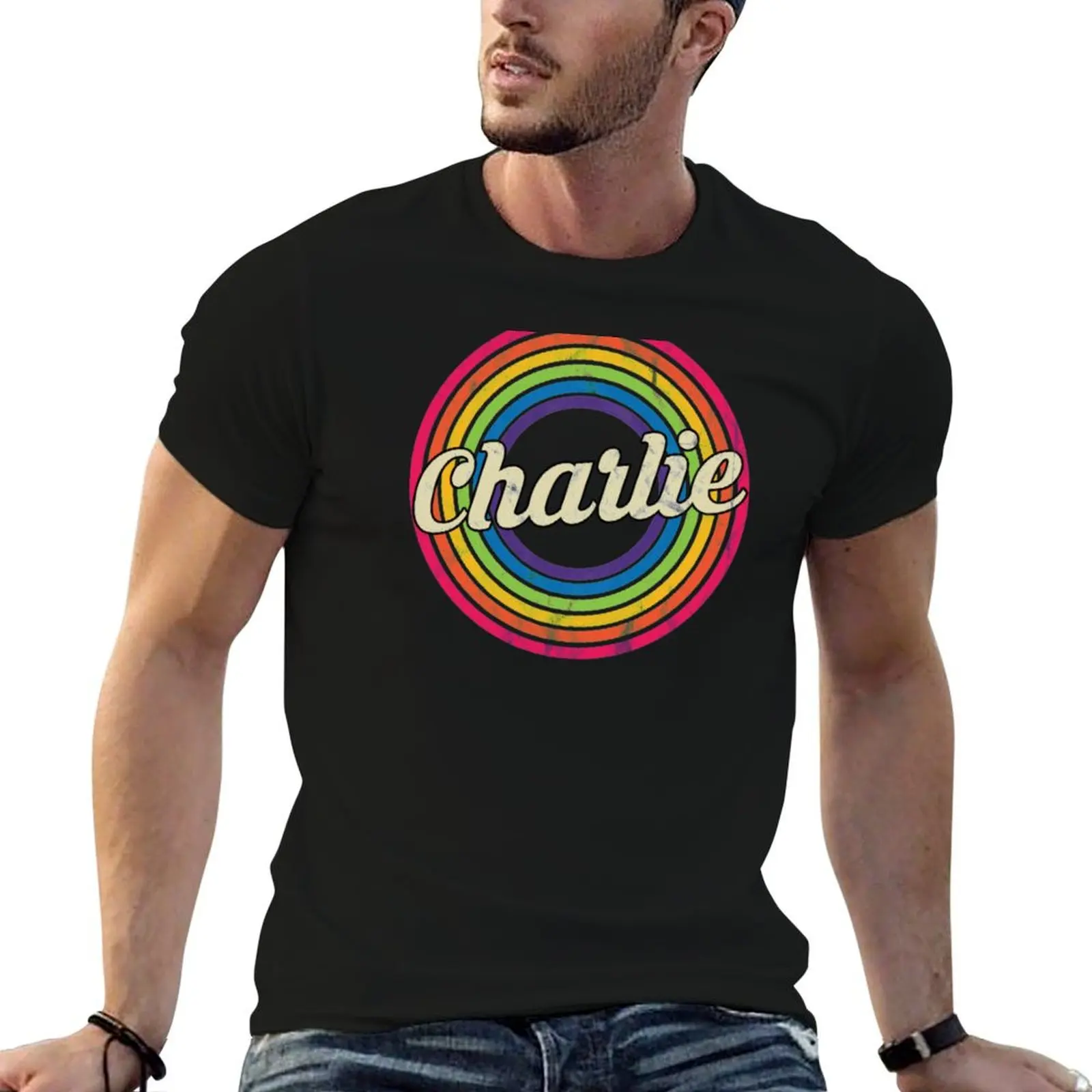 

Charlie - Retro Rainbow Faded-Style T-Shirt graphic t shirts for man man t shirt cotton T-Shirt