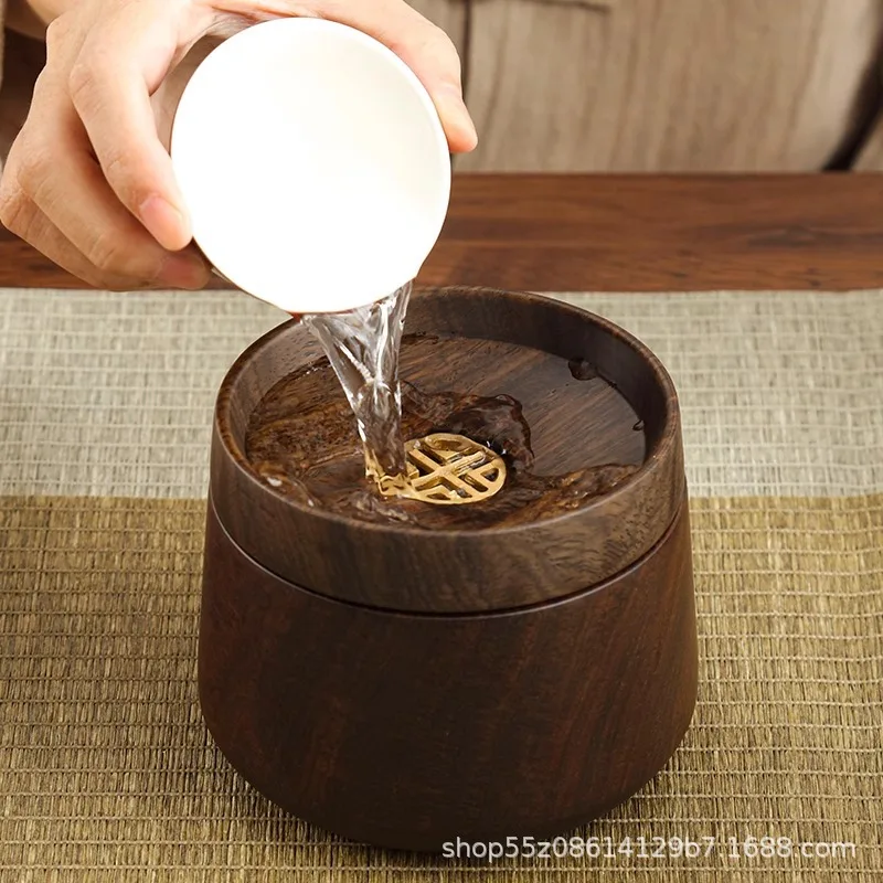 Solid Ebony Wood Tea Waste Basin with Brass Inlay, Multi-functional for Tea Waste and Water, Tea Tray Accessory